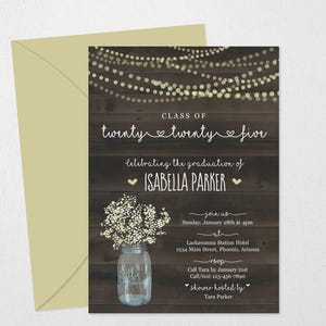 Rustic Graduation Invitation Template - Printable Wood Party Invite - Women / Girls High School / College Instant Download Digital File PDF