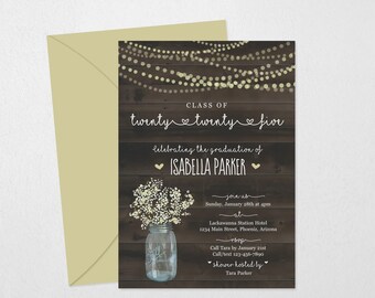 Rustic Graduation Invitation Template - Printable Wood Party Invite - Women / Girls High School / College Instant Download Digital File PDF