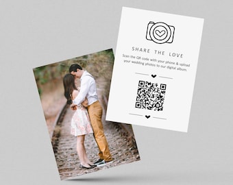 Share the Love Wedding QR Code Digital Photo Album Card with Picture on Back, Printable Capture the Love Template Instant Download Digital