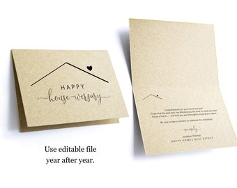 Editable Happy Housiversary Card Template - Printable House-iversary Folded - New Home Anniversary - Realtor Real Estate Agent Download PDF