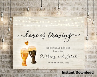 Love is Brewing Bridal Wedding Shower Welcome Sign Printable Template - Couple Beer Toast Brewery Poster DIY Instant Download Digital File