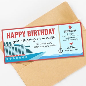 Birthday Cruise Gift Certificate for Him or Her, Printable Fake ...