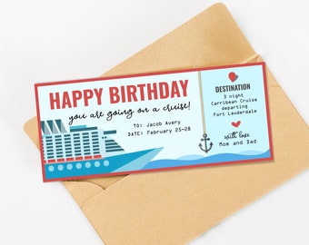 Birthday Cruise Gift Certificate for Him or Her, Printable Fake Boarding Pass Ticket Gift Voucher Template, Editable Download File