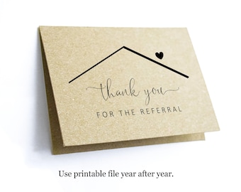 Printable Home Referral Thank You Card Template, Thanks for the Referral Realtor Real Estate Agent Note, Blank Folded Notecard, Download PDF