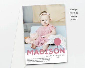 1st Birthday Invitation Girl Boy Photo, Printable First Party Picture Invite Evite Template, Instant Download Digital File Bday Text Phone