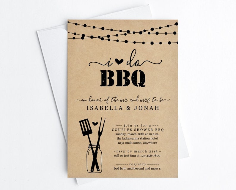 I Do BBQ Invitation Template Couple Wedding / Bridal Shower, Engagement Party, Rehearsal Dinner Printable Rustic Mason Jar Download File image 1