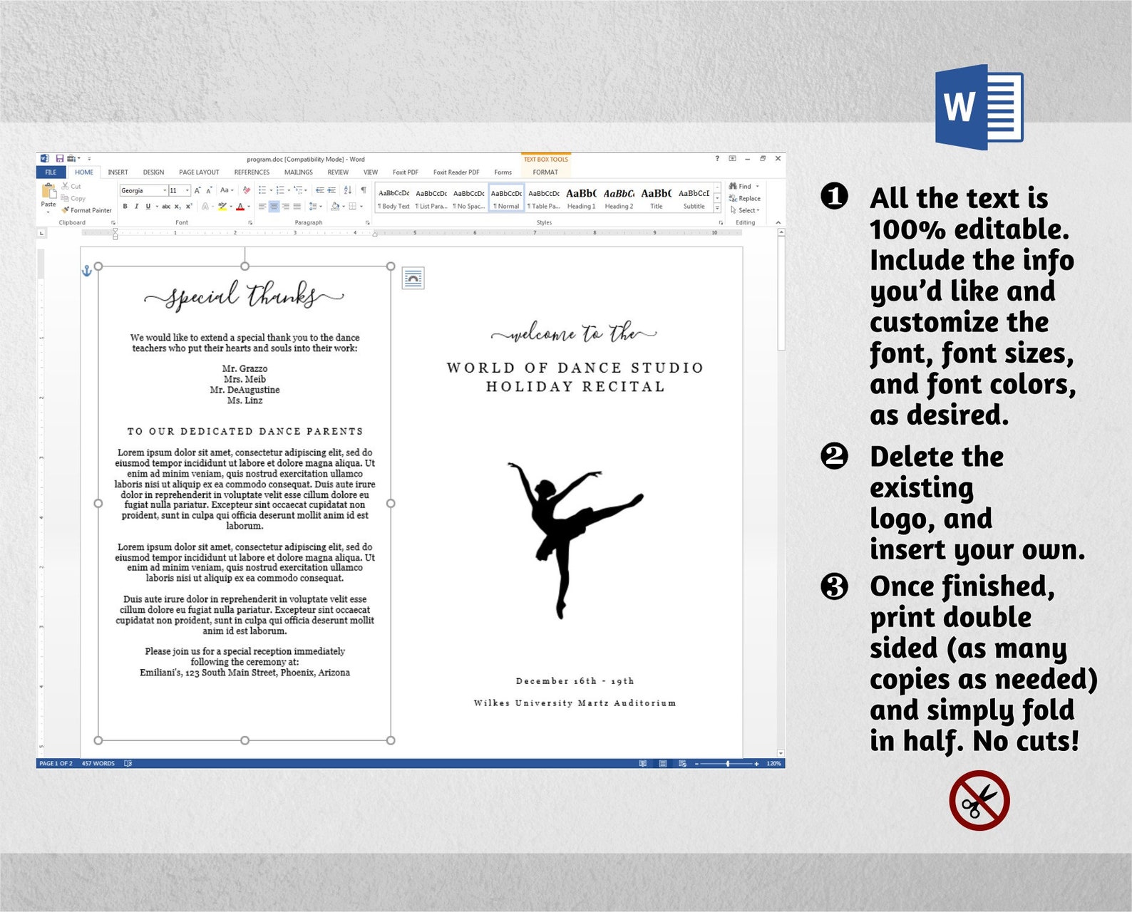 Dance Recital Program Template Printable Pamphlet Editable Etsy