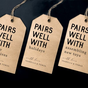 Printable Pairs Well with Wine Tag Template, Funny Wine Bottle Tag, Christmas Holiday Girls Trip Gift, Instant Download Digital File DIY PDF