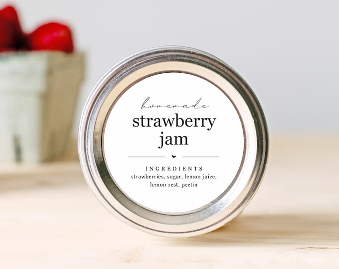 Featured listing image: Jam Canning Label Template - Printable Mason Jar Homemade Food Label Sticker, Custom Round Seal, Editable Digital File Instant Download PDF