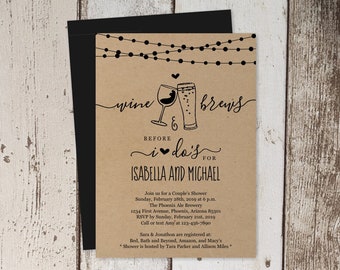 Wine & Brew Before I Do Couple Shower Invitation Template, Beer Wedding Rehearsal Dinner Party, Brewery Invite Instant Download, Kraft Paper