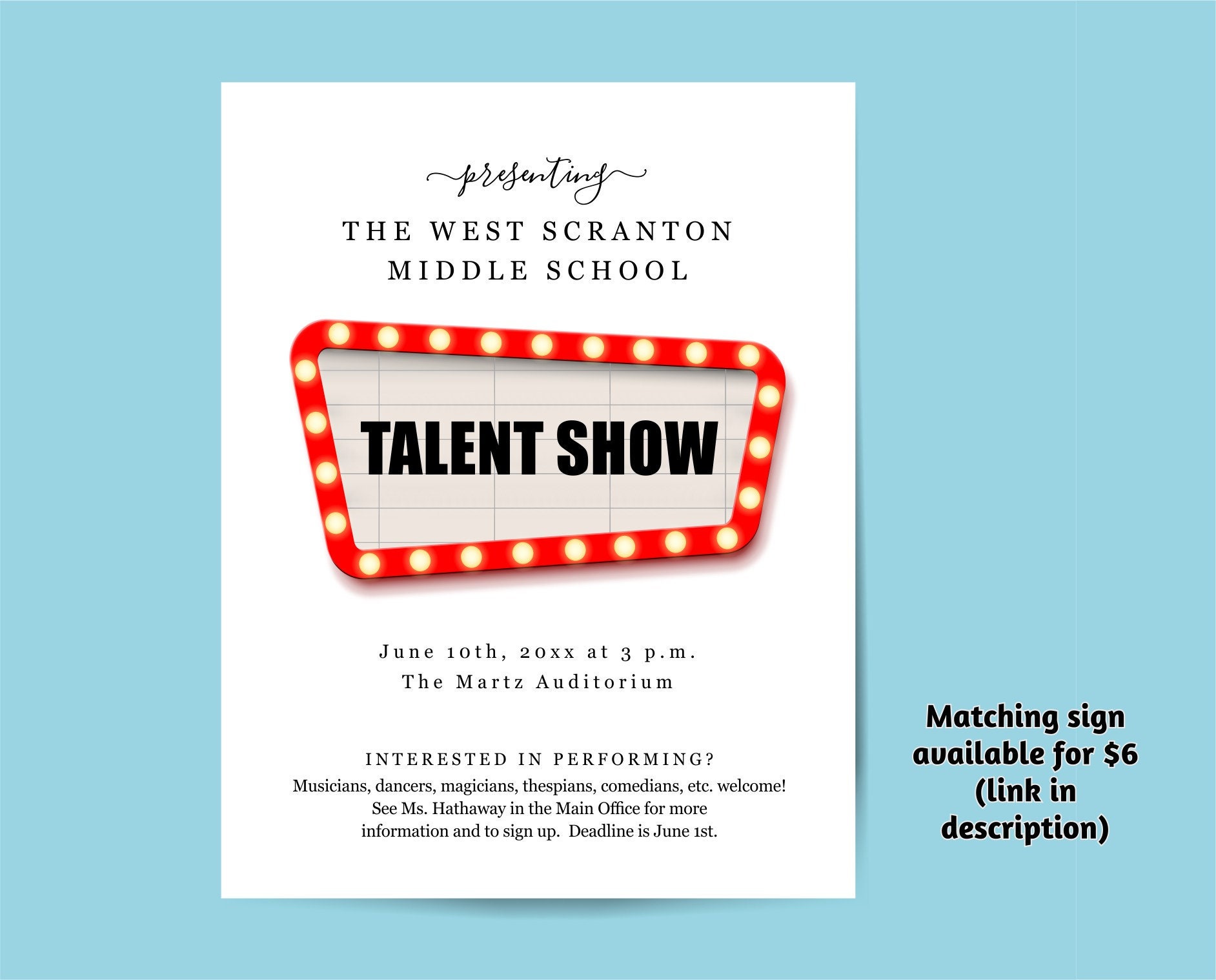 Talent Show Program Template Printable Pamphlet Editable Word Doc 