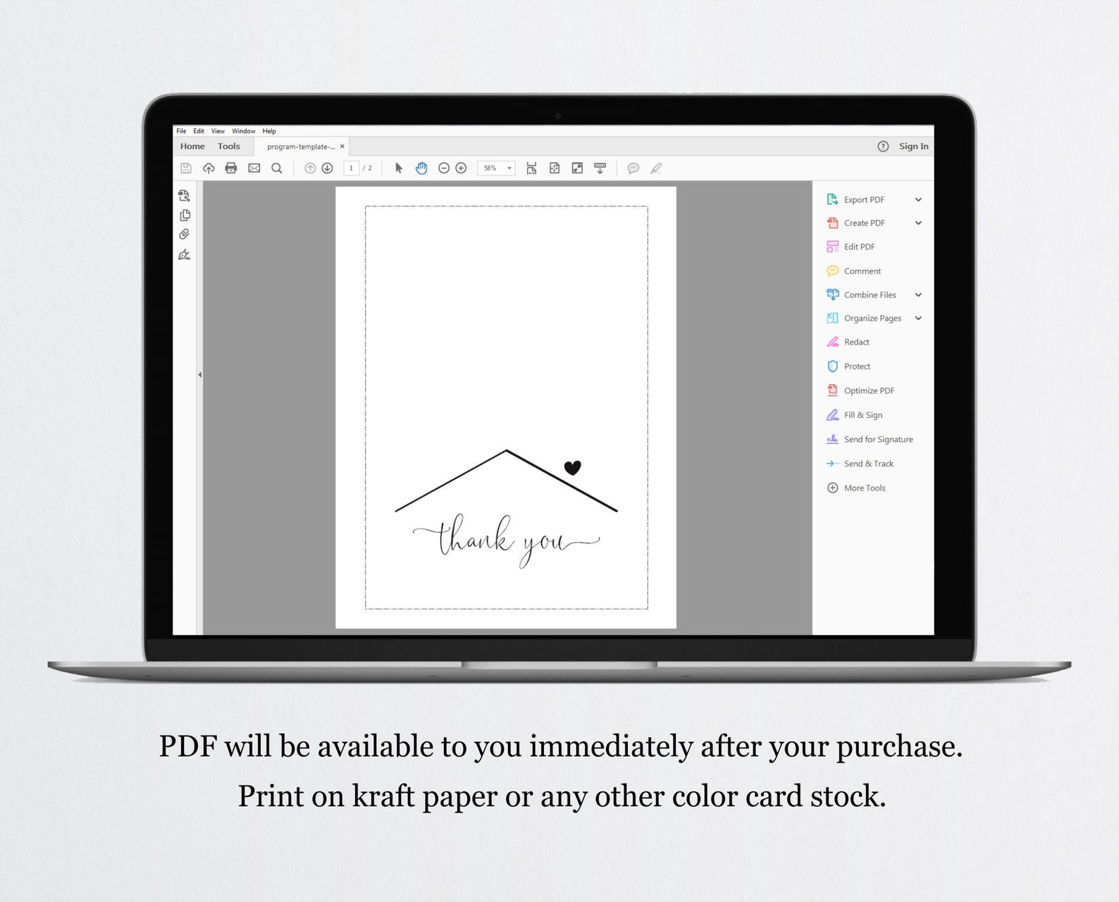 Printable Home Thank You Card Template, Blank Folded Thanks Notecard ...