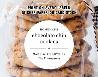 Homemade Food Label Template - Cookie Label Sticker / Tag, Round Printable Seal, Personalized Gift, Custom PDF Digital File Instant Download