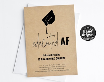 Funny Graduation Party Invitation Template, Printable 2025 Fun Educated AF Graduation Announcement Invite Evite Grad Download Digital File