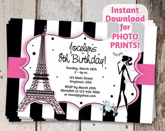 Paris France Invitation - Digital File - Birthday, Sweet Sixteen (16), Bachelorette Party, Baby / Bridal Shower