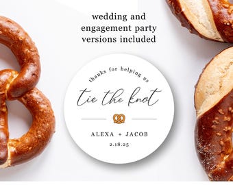 Tie the Knot Sticker Template for Wedding or Engagement Party - Pretzel Favor Label, Round Printable Thanks (Digital Download)