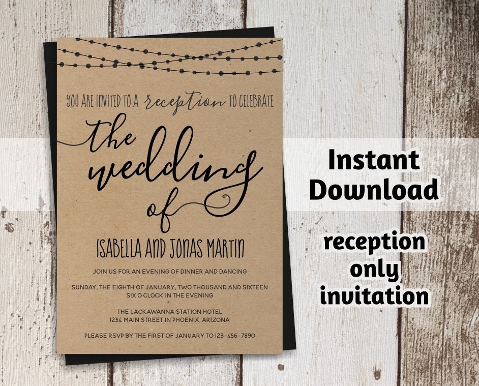Reception Only Invitation Template Rustic Printable Wedding