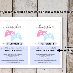 Videogames Gender Reveal Uitnodiging Download - Speler 3 Hij of Zij Game Controllers - Afdrukbare sjabloon - Instant Digitaal Bestand - 5x7 afbeelding 2