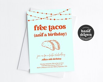 Taco Birthday Party Invitation Template, Printable Fun Funny Free Tacos Mexican Fiesta Theme Girl or Boy Invite Evite Download Digital