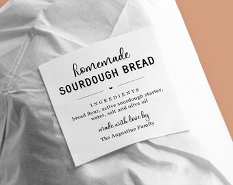 Homemade Bread Label Template - Printable Sourdough Whole Wheat Rye Pumpernickel Sandwich Bread Square Sticker / Tag, Download Digital File