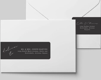 Black Wraparound Labels Address Template for Envelopes, Printable Avery 22838, Minimalist Modern Wrap Around, Instant Download Digital File