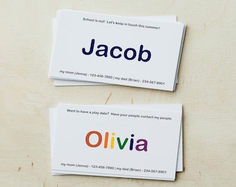 Kids Calling Cards, Play Date Card for Girl or Boy, Simple Cute Business Card Size