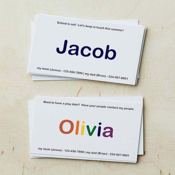 Kids Calling Cards, Play Date Card for Girl or Boy, Simple Cute Business Card Size