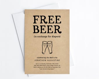 Free Beer Funny Diaper Party Invitation Template, Fun Printable for Daddy Guys Men Baby Shower Invite Evite, Instant Download Digital File