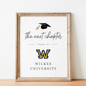 The Next Chapter begins with College Logo Sign, Printable High School Graduation Party Decoration Template, Instant Download Digital File