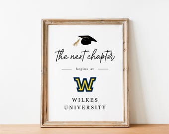 The Next Chapter begins with College Logo Sign, Printable High School Graduation Party Decoration Template, Instant Download Digital File
