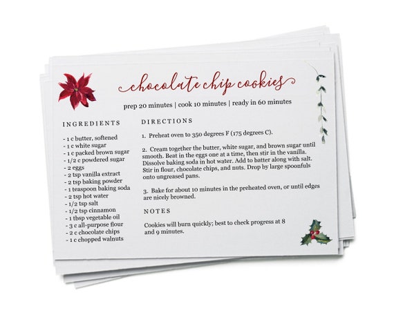Editable Christmas Recipe Card Template - Printable Index Card Size 4x6 Easy DIY Digital File Instant Download PDF