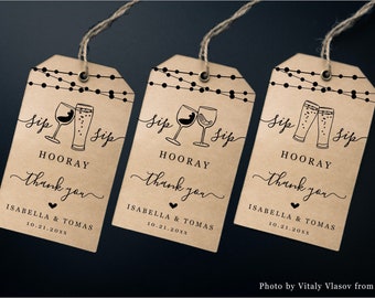 Printable Wine & Beer Tags Template, Wine Brews Favor Tasting Wedding Bridal Shower Birthday Party, Rustic Kraft Paper Download Digital File