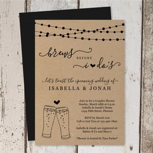 Modelo de convite para chá de casal Brews Before I Do, convite para festa de noivado, divertido e divertido, cervejaria, casamento, ensaio, jantar de noivado