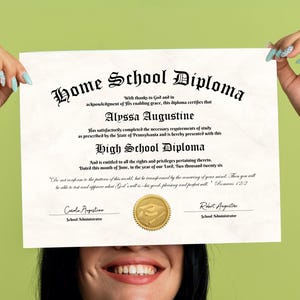 Religious Homeschool Diploma with Gold Seal, Printable Home School High School Graduation Certificate Template, Editable Download File image 1