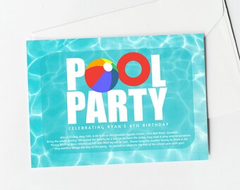 Pool Party Invitation Template, Printable Boy / Girl Pool Birthday, Water Park, Indoor Pool Invite Evite Instant Download Digital File Corjl