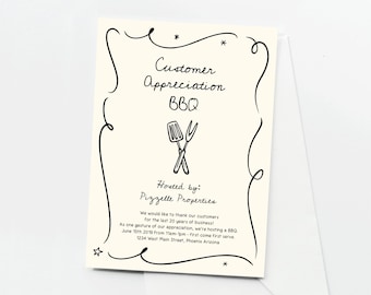 Customer Appreciation BBQ Invitation Template, Printable Company Picnic, Business Employee Barbeque Party, Hand Drawn, Download Digital