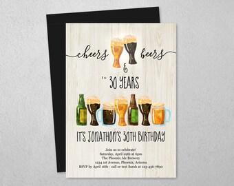 Cheers & Beers Birthday Invitation Template, Brewery Party Invite Instant Download Digital File - 30th 30 40th 40 50th 50 Year - Email Text