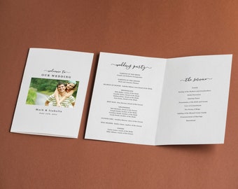 Wedding Program Template with Cover Picture, Printable Photo Folded Pamphlet, Editable Word Doc Instant Download Digital Foldable Booklet