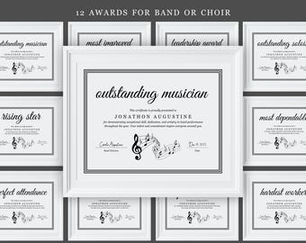 12 Band or Choir Award Certificate Template Pack, Printable Editable File Bundle for Microsoft Word Google Docs, Marching Band, High School