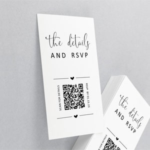 Código QR de boda RSVP e inserción de tarjeta de detalles, plantilla de recinto de invitación de despedida de soltera imprimible minimalista Descarga instantánea de archivo digital
