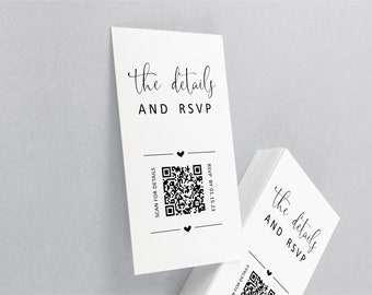 Wedding QR Code RSVP and Details Card Insert, Minimalist Printable Bridal Shower Invitation Enclosure Template Instant Download Digital File