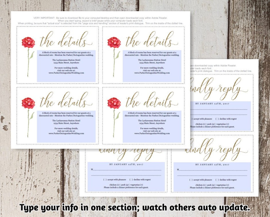Beauty and the Beast Wedding Invitation Template Printable Set | Etsy