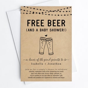 Free Beer Funny Couple&#39;s Baby Shower Invitation Template, Fun Gender Neutral Boy Girl Brewery Invite Evite, Instant Download Digital File