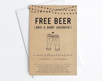 Free Beer Funny Couple's Baby Shower Invitation Template, Fun Gender Neutral Boy Girl Brewery Invite Evite, Instant Download Digital File
