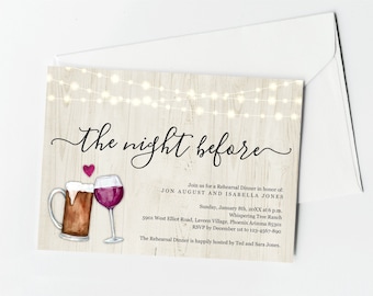 The Night Before Beer & Wine Rehearsal Dinner Invitation Printable Template, Brewery Winery Pre-Wedding Party, Instant Download Digital File