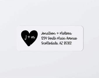 Wedding Address Label Template, Printable Return Address Envelope Label, Avery 1 x 2-5/8" Initial Monogram in Heart, Download File Editable