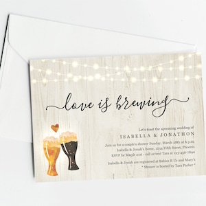 Love is Brewing Couple&#39;s Shower Invitation Template, Rustic Beer Brewery Bridal Wedding Rehearsal Dinner Engagement Party Invite Download