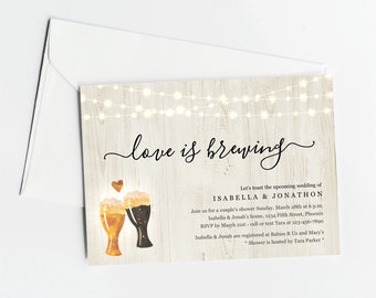 Love is Brewing Couple's Shower Invitation Template, Rustic Beer Brewery Bridal Wedding Rehearsal Dinner Engagement Party Invite Download