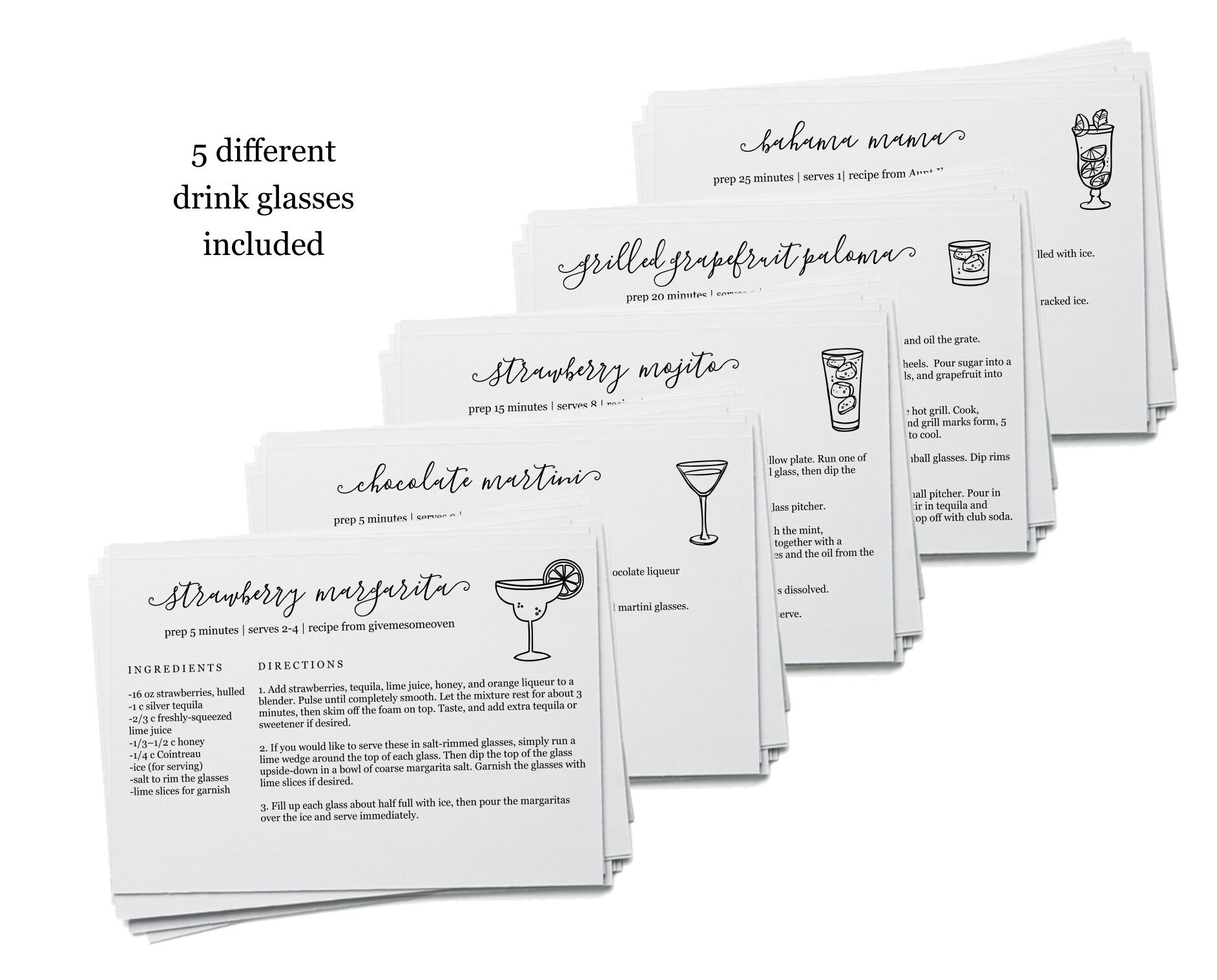Editable Cocktail Recipe Card Template Printable Bar Drink Recipe 