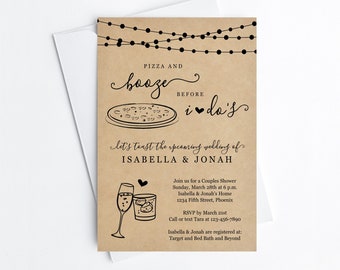 Pizza & Booze Before I dos Bridal Shower Invitation Template, Couples Wedding Rehearsal Dinner Engagement Party Invite Digital Download PDF